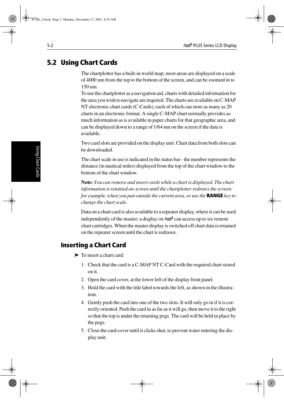 2 using chart cards, Inserting a chart card | Raymarine Pathfinder Radar User Manual | Page 102 / 244
