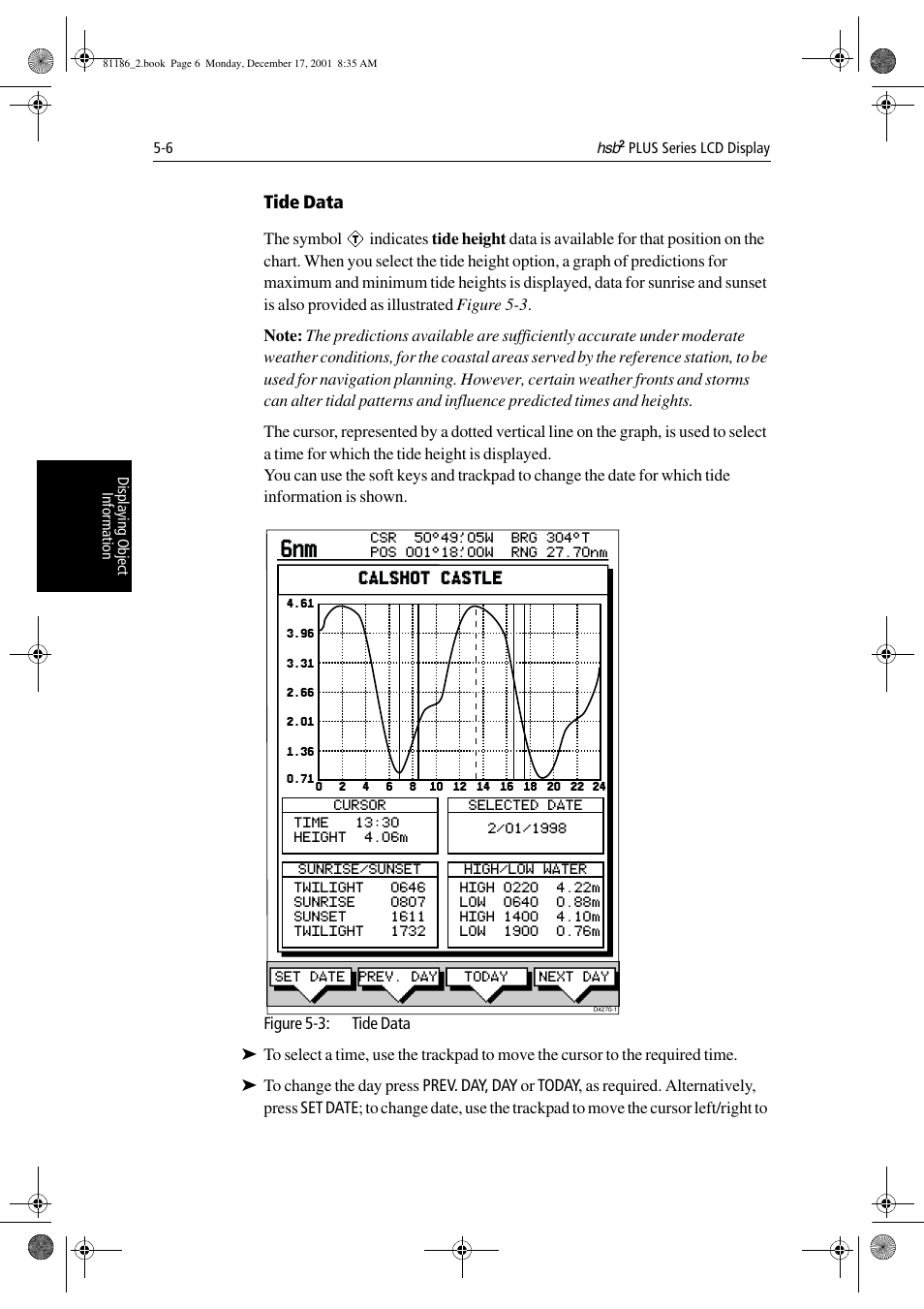 Tide data, Calshot castle | Raymarine Pathfinder Radar User Manual | Page 106 / 244