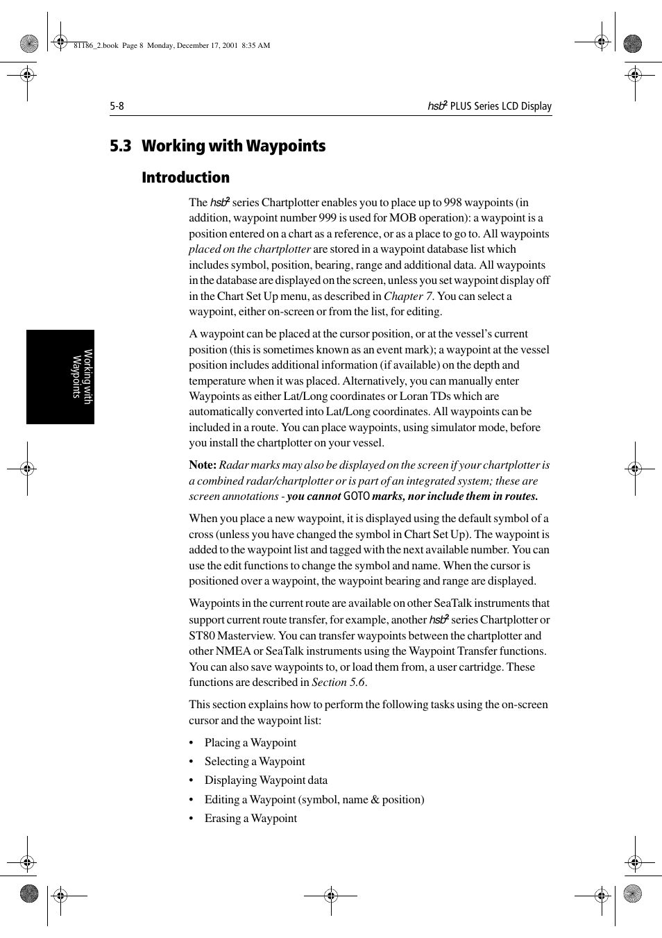 3 working with waypoints, Introduction | Raymarine Pathfinder Radar User Manual | Page 108 / 244