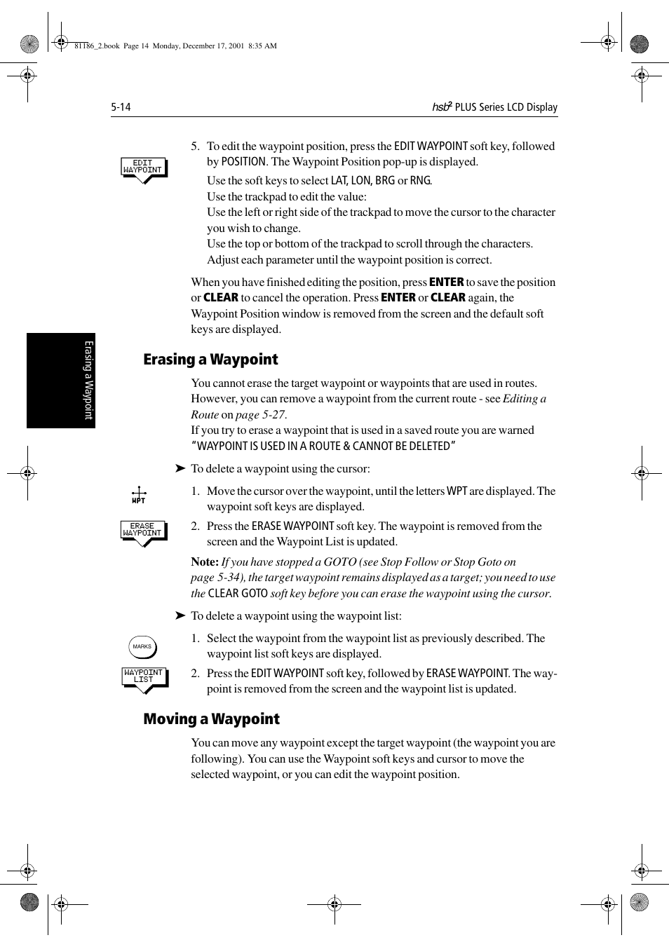 Erasing a waypoint, Moving a waypoint | Raymarine Pathfinder Radar User Manual | Page 114 / 244