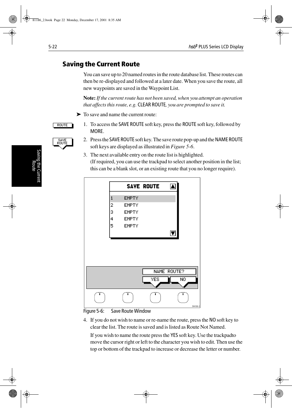 Saving the current route | Raymarine Pathfinder Radar User Manual | Page 122 / 244