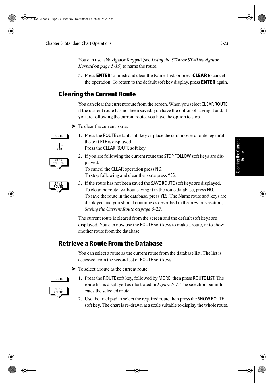 Clearing the current route, Retrieve a route from the database | Raymarine Pathfinder Radar User Manual | Page 123 / 244