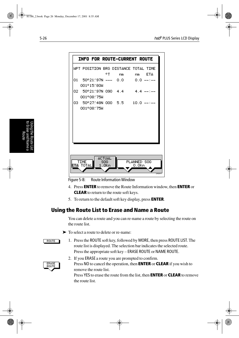 Using the route list to erase and name a route | Raymarine Pathfinder Radar User Manual | Page 126 / 244
