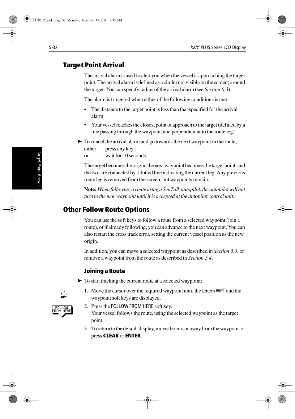 Target point arrival, Other follow route options, Joining a route | Raymarine Pathfinder Radar User Manual | Page 132 / 244