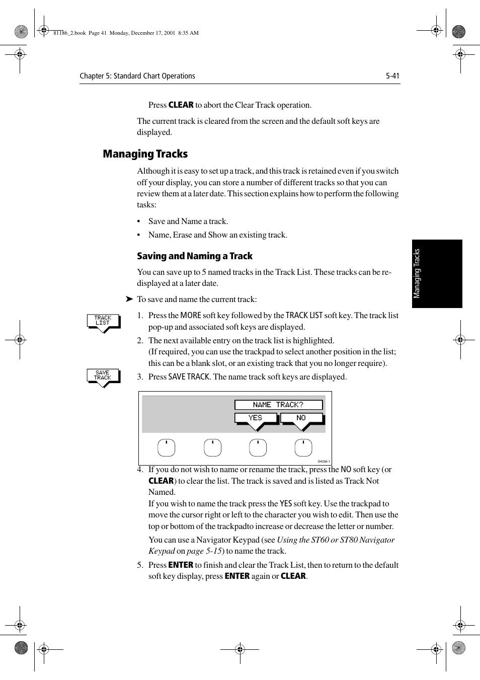 Managing tracks, Saving and naming a track | Raymarine Pathfinder Radar User Manual | Page 141 / 244