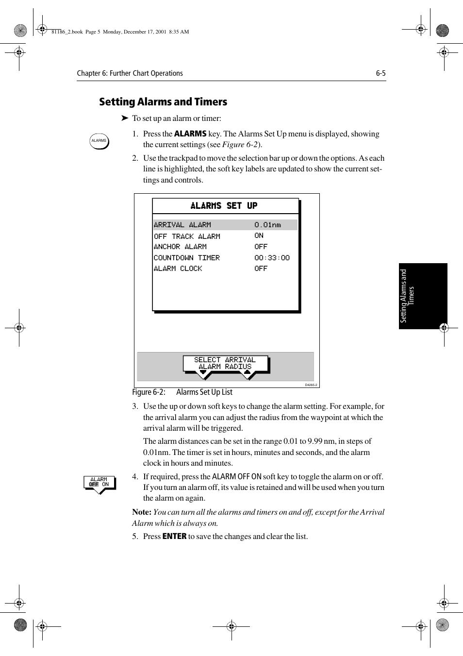 Setting alarms and timers | Raymarine Pathfinder Radar User Manual | Page 147 / 244