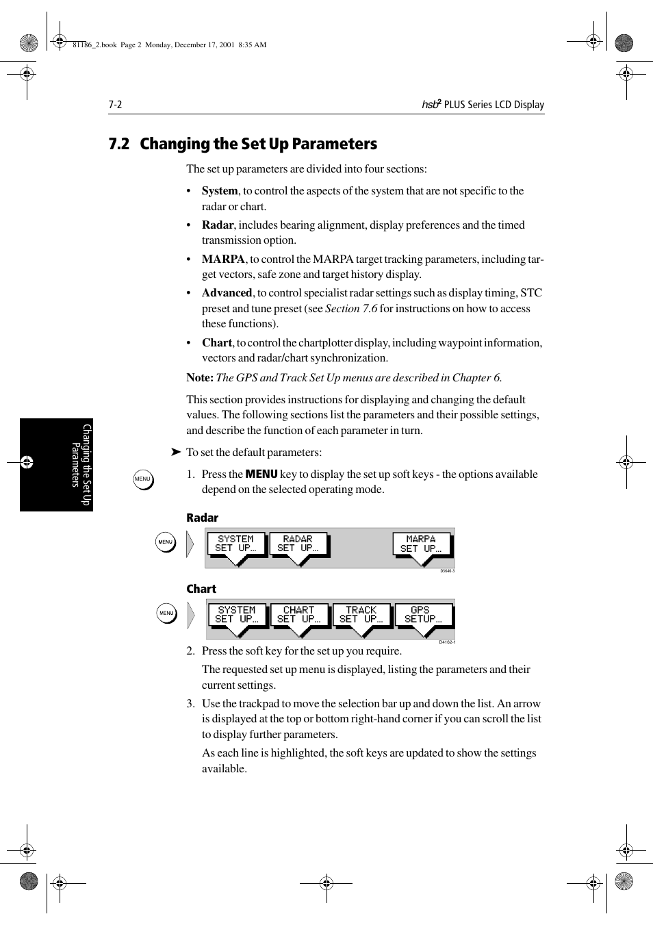 2 changing the set up parameters, Radar, Chart | Raymarine Pathfinder Radar User Manual | Page 156 / 244