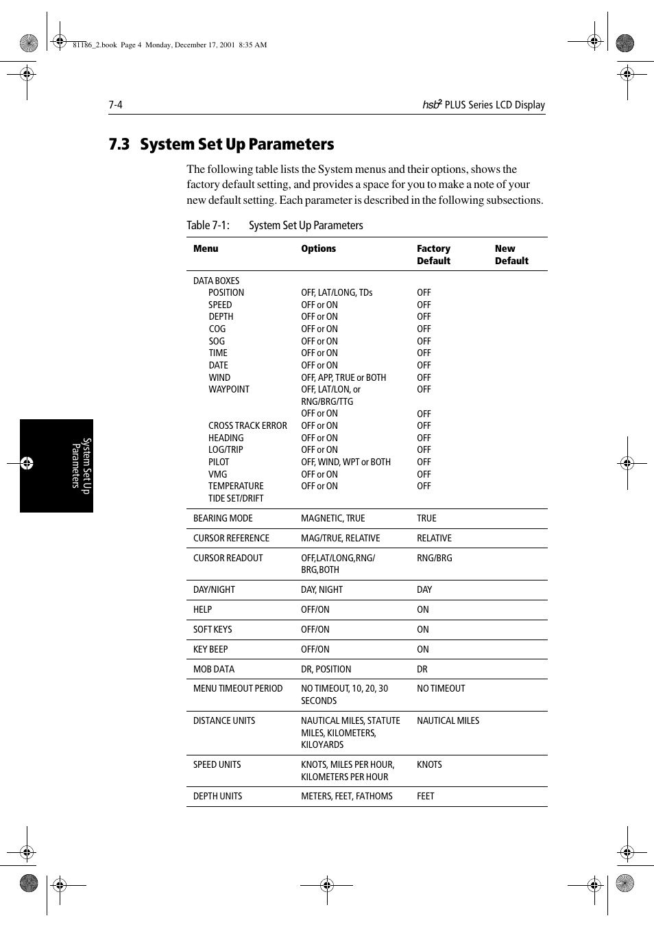 3 system set up parameters | Raymarine Pathfinder Radar User Manual | Page 158 / 244