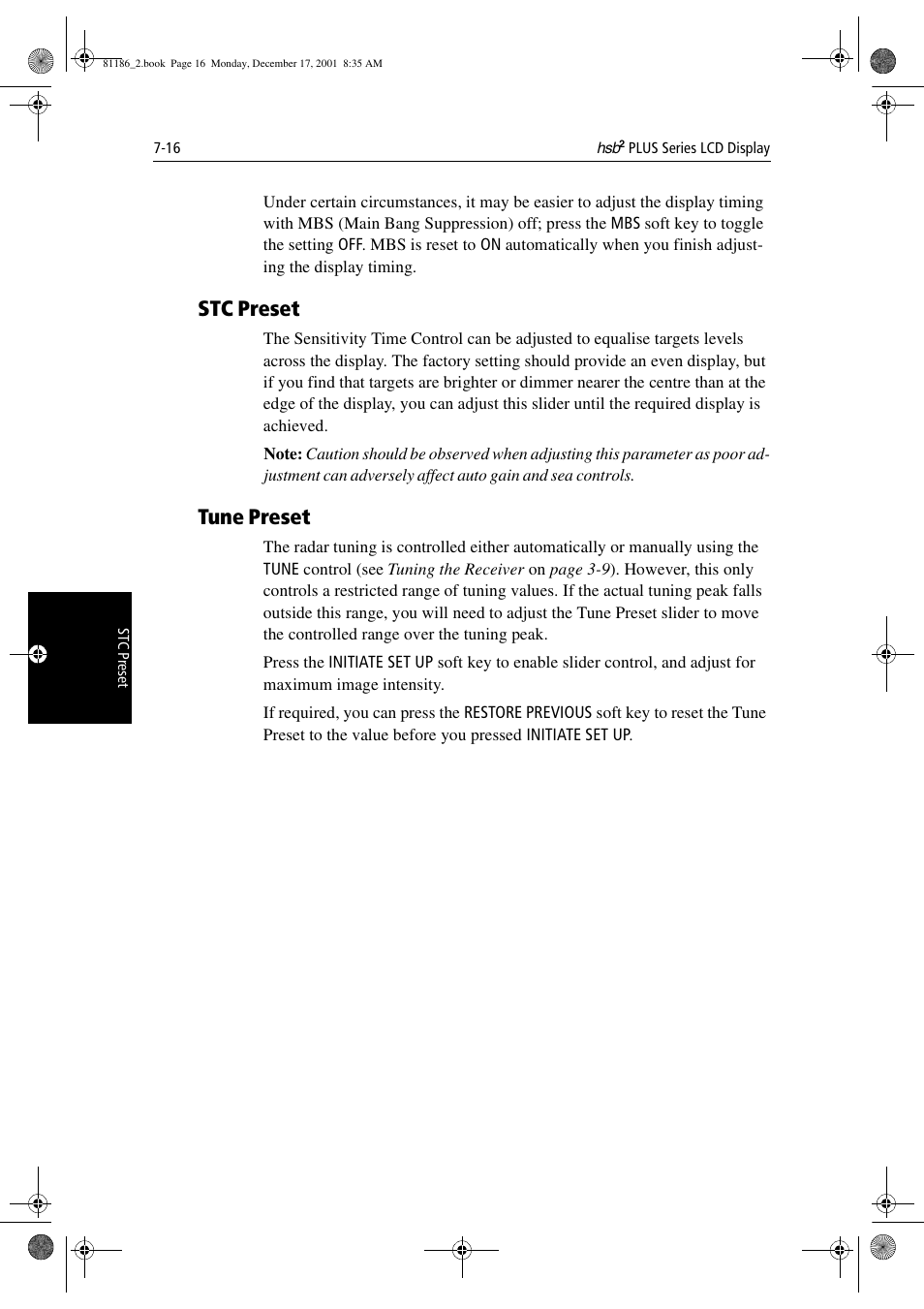 Stc preset, Tune preset | Raymarine Pathfinder Radar User Manual | Page 170 / 244