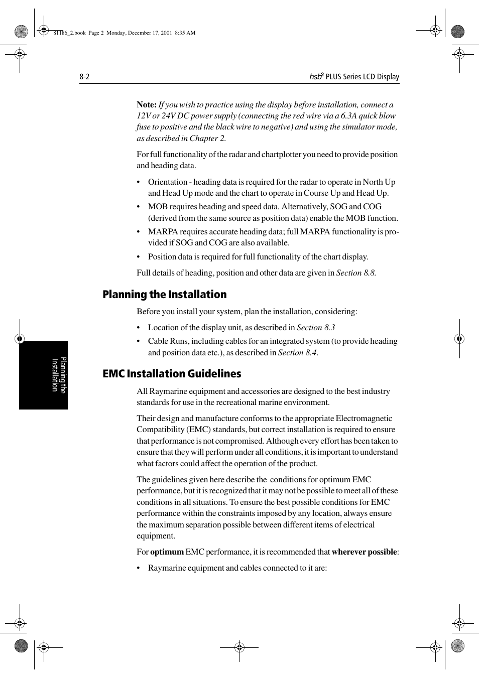 Planning the installation, Emc installation guidelines | Raymarine Pathfinder Radar User Manual | Page 176 / 244