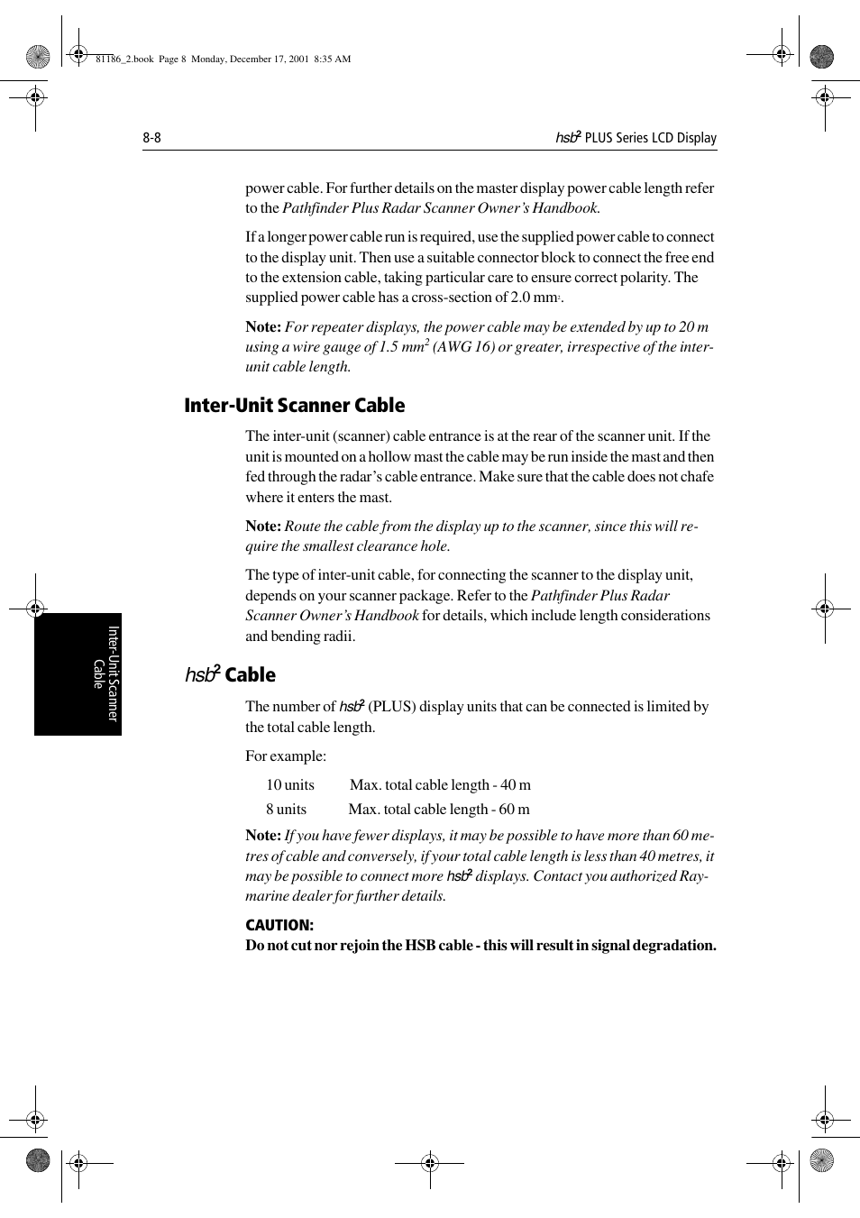 Inter-unit scanner cable, Hsb2 cable, Cable | Raymarine Pathfinder Radar User Manual | Page 182 / 244
