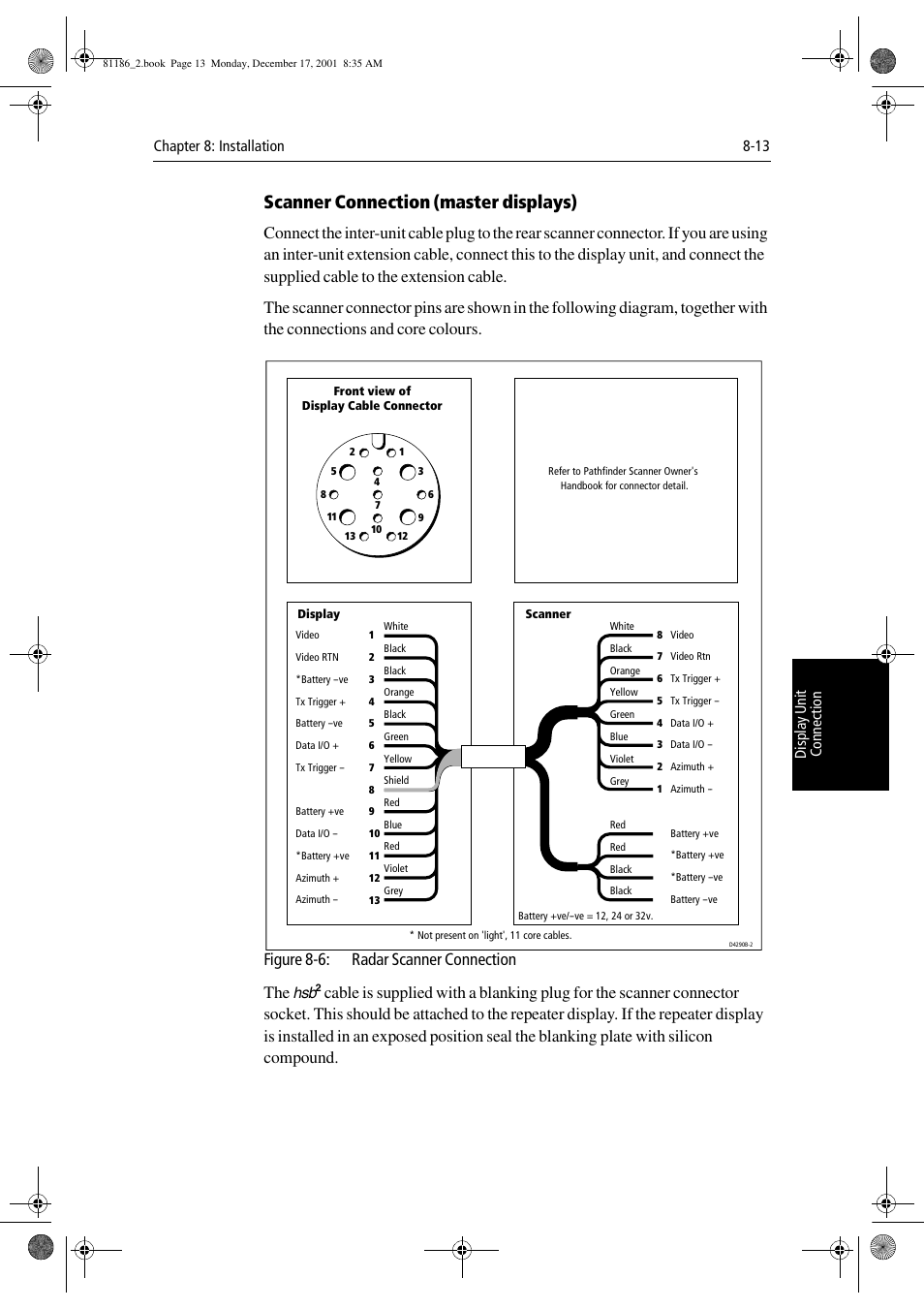 Scanner connection (master displays), Figure 8-6: radar scanner connection the | Raymarine Pathfinder Radar User Manual | Page 187 / 244