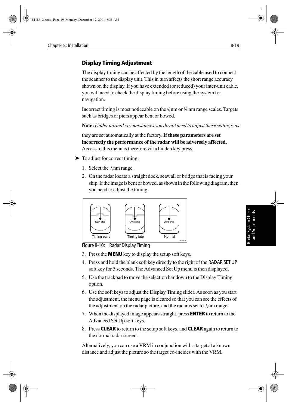 Display timing adjustment | Raymarine Pathfinder Radar User Manual | Page 193 / 244