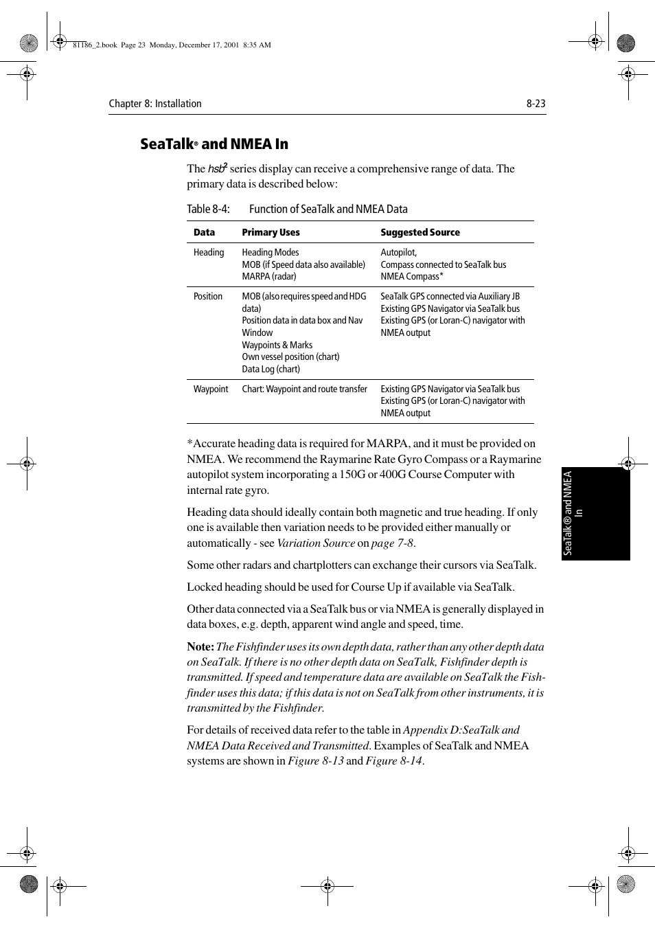 Seatalk® and nmea in, Seatalk, And nmea in | Raymarine Pathfinder Radar User Manual | Page 197 / 244