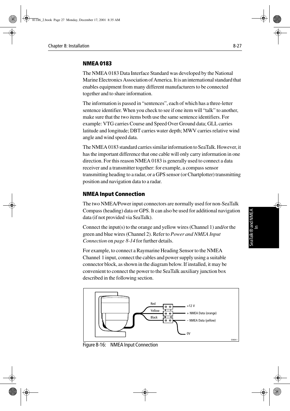 Nmea 0183, Nmea input connection | Raymarine Pathfinder Radar User Manual | Page 201 / 244