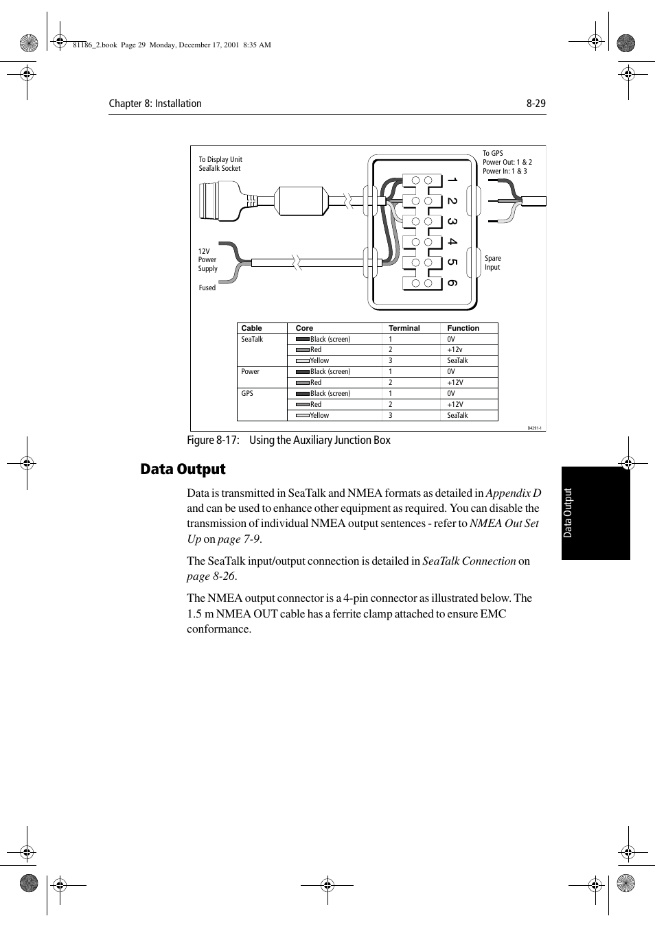 Data output, Figure 8-17: using the auxiliary junction box | Raymarine Pathfinder Radar User Manual | Page 203 / 244
