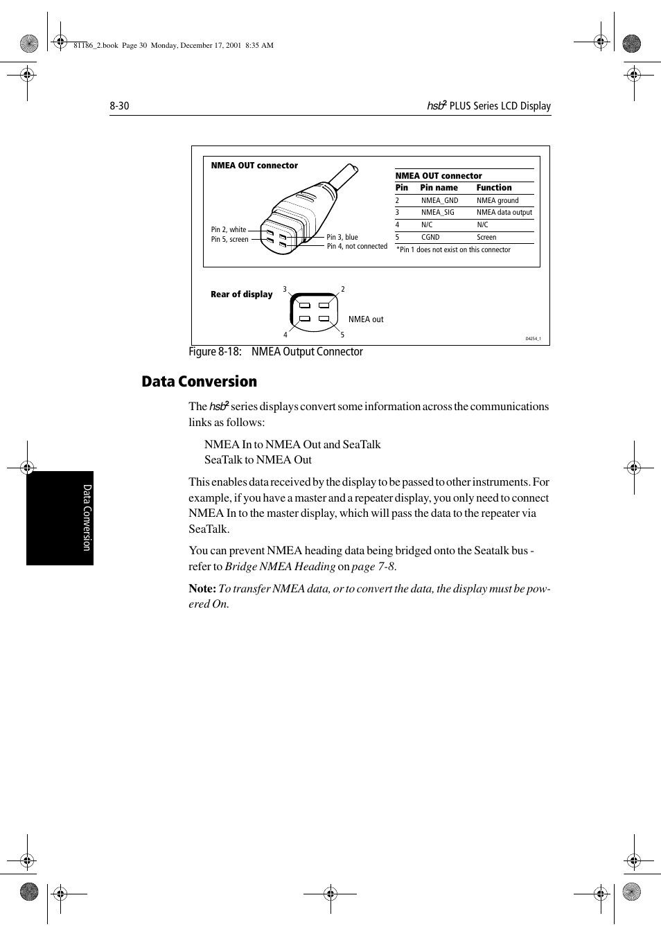 Data conversion, Figure 8-18: nmea output connector | Raymarine Pathfinder Radar User Manual | Page 204 / 244