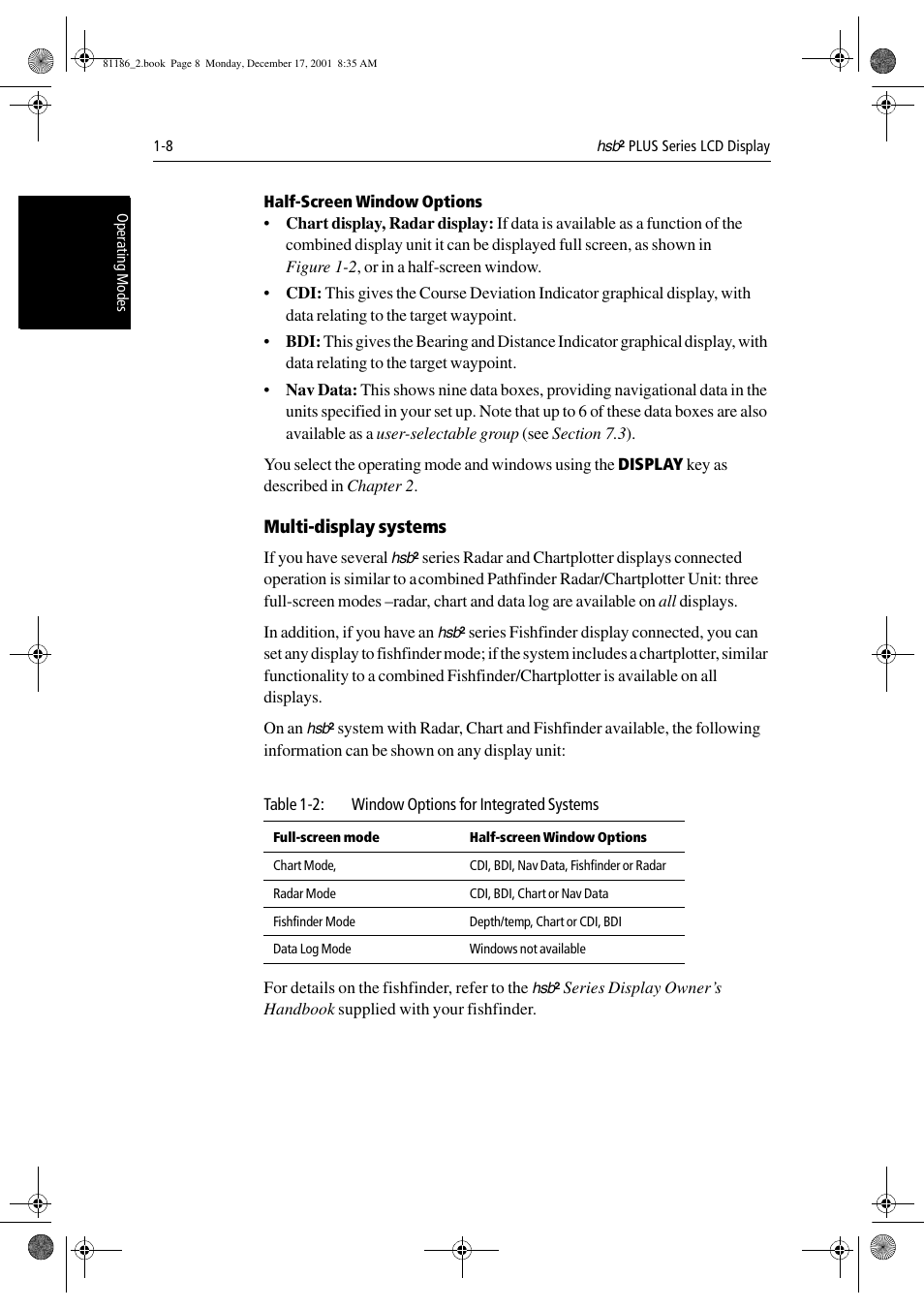 Half-screen window options, Multi-display systems | Raymarine Pathfinder Radar User Manual | Page 22 / 244