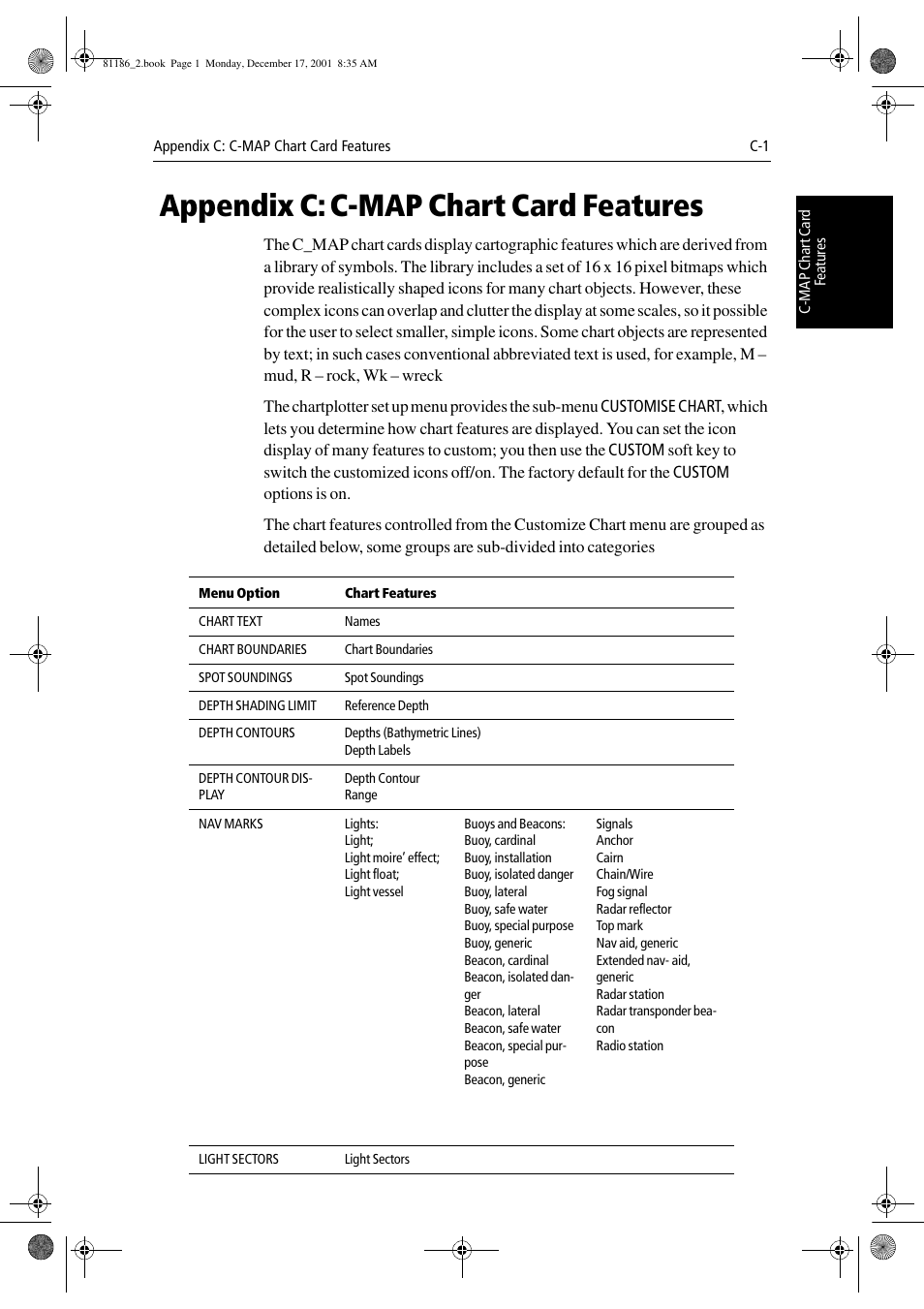 Appendix c: c-map chart card features, Appendix c | Raymarine Pathfinder Radar User Manual | Page 223 / 244