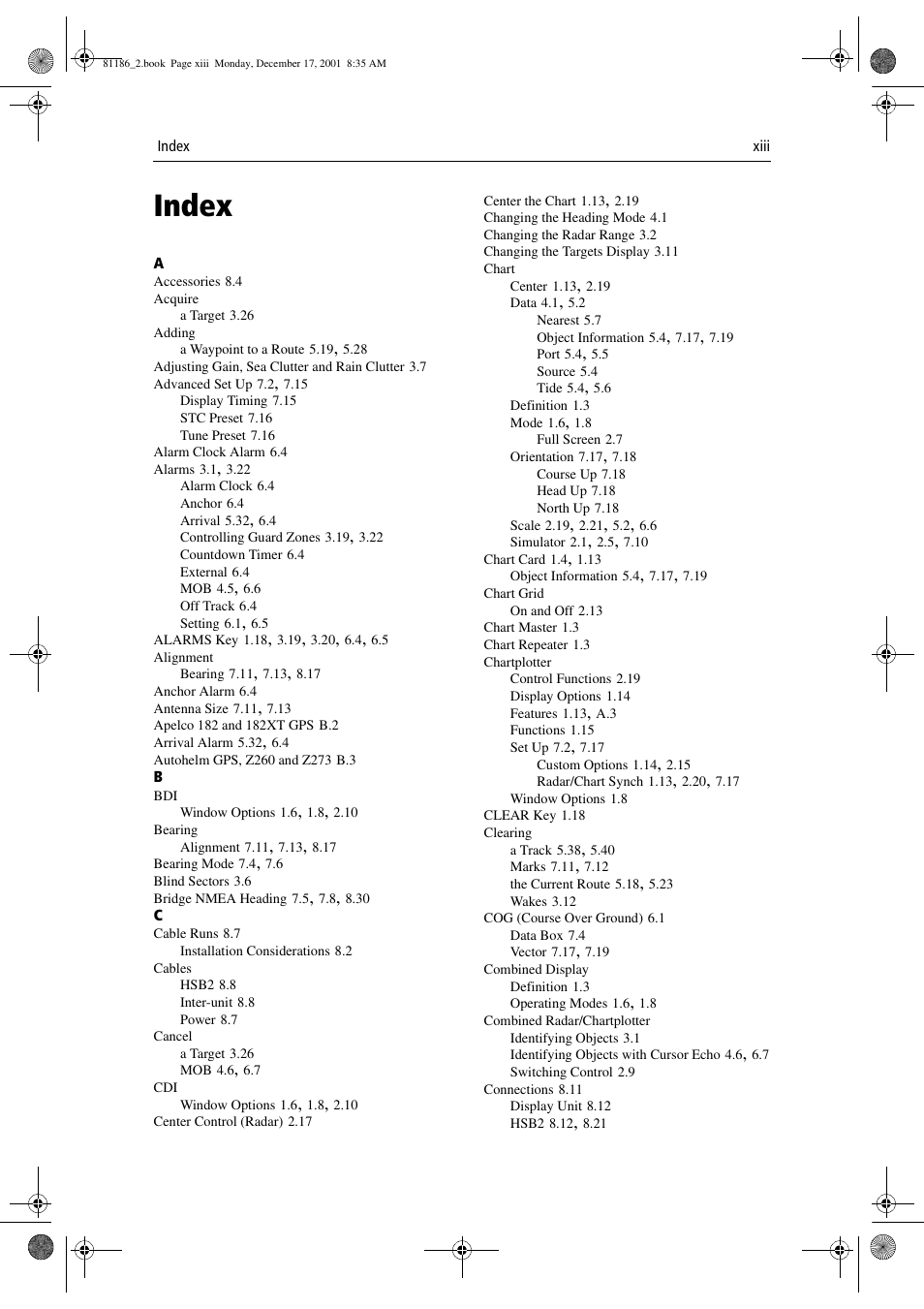 Index | Raymarine Pathfinder Radar User Manual | Page 235 / 244