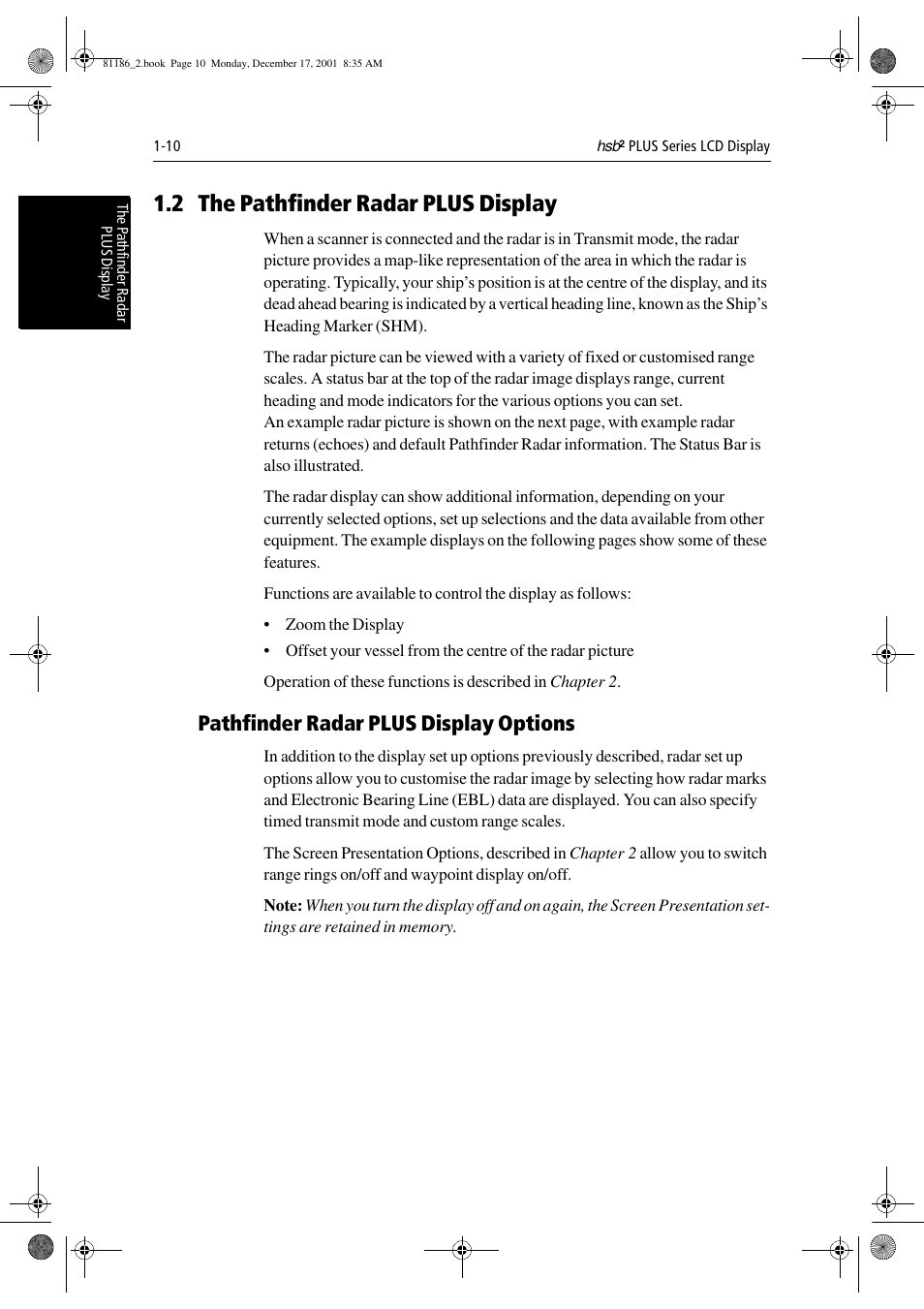 2 the pathfinder radar plus display, Pathfinder radar plus display options | Raymarine Pathfinder Radar User Manual | Page 24 / 244