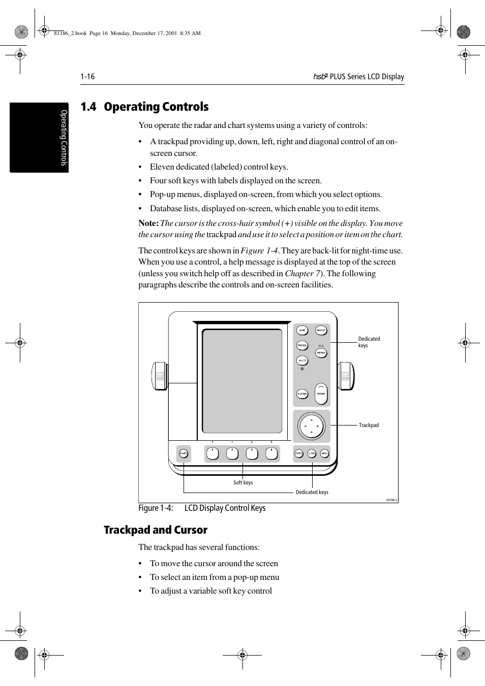 4 operating controls, Trackpad and cursor | Raymarine Pathfinder Radar User Manual | Page 30 / 244