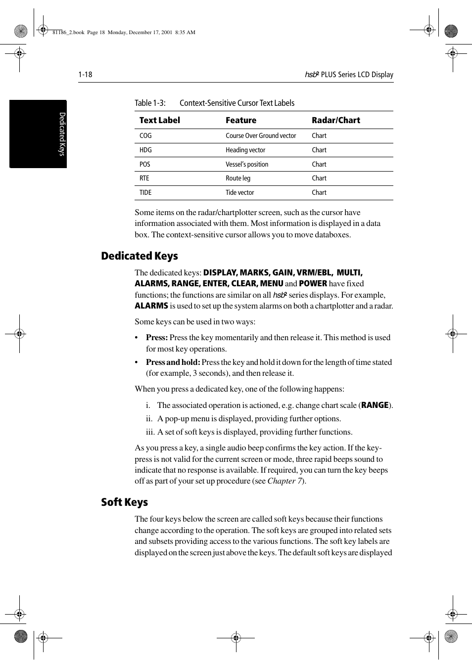 Dedicated keys, Soft keys | Raymarine Pathfinder Radar User Manual | Page 32 / 244