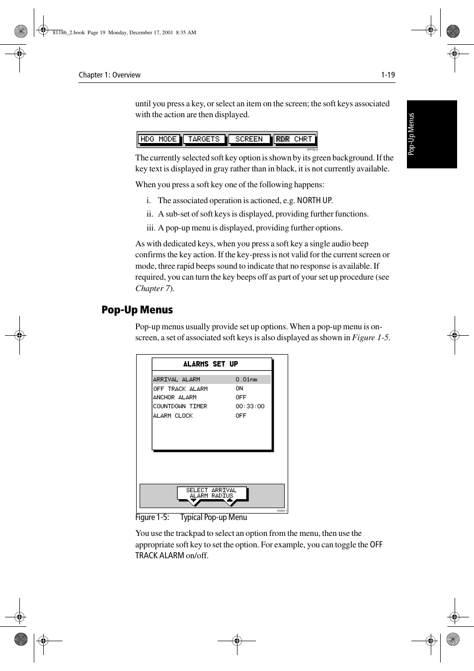 Pop-up menus | Raymarine Pathfinder Radar User Manual | Page 33 / 244
