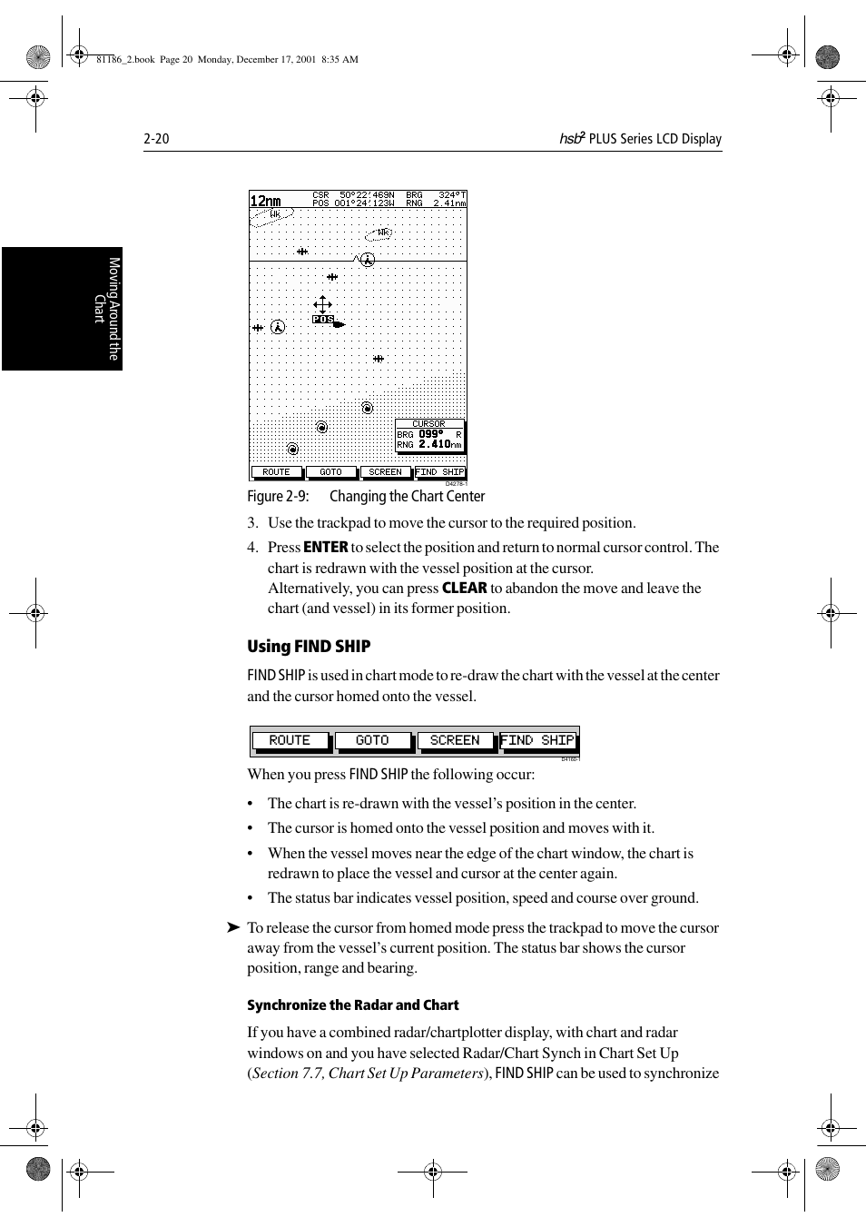 Using find ship, Synchronize the radar and chart | Raymarine Pathfinder Radar User Manual | Page 54 / 244