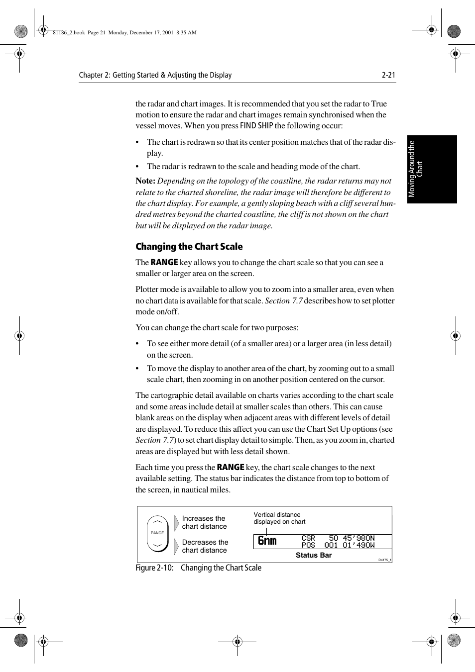 Changing the chart scale | Raymarine Pathfinder Radar User Manual | Page 55 / 244