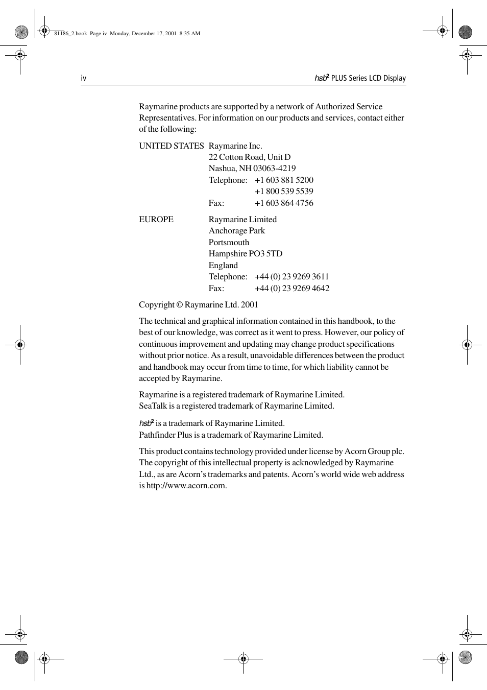 Raymarine Pathfinder Radar User Manual | Page 6 / 244