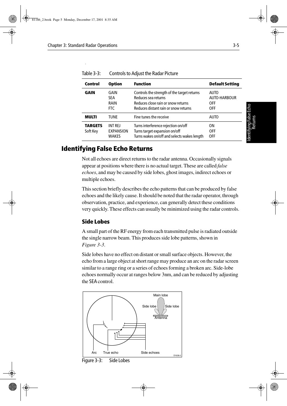 Identifying false echo returns, Side lobes | Raymarine Pathfinder Radar User Manual | Page 71 / 244