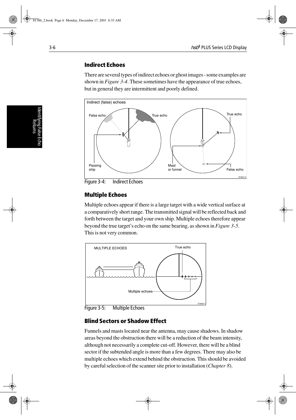 Indirect echoes, Multiple echoes, Blind sectors or shadow effect | Raymarine Pathfinder Radar User Manual | Page 72 / 244