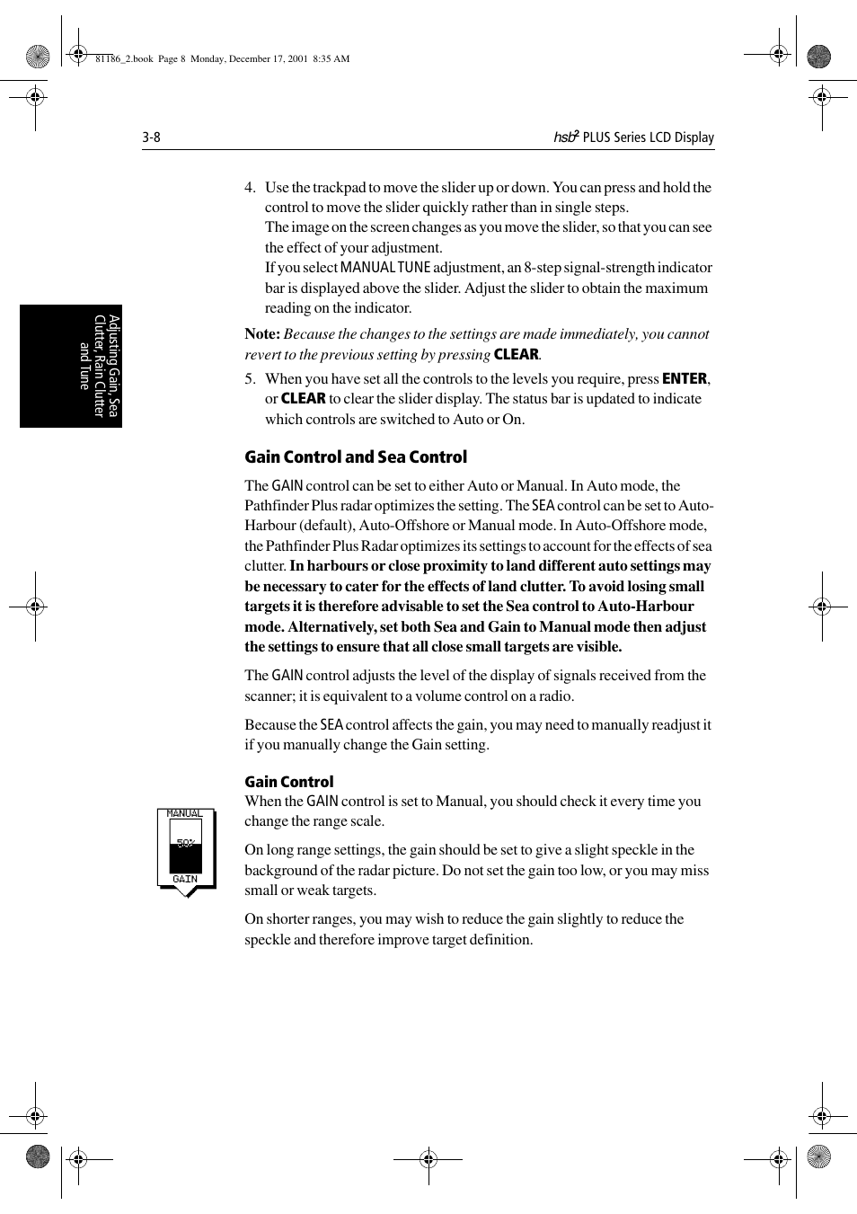 Gain control and sea control, Gain control | Raymarine Pathfinder Radar User Manual | Page 74 / 244