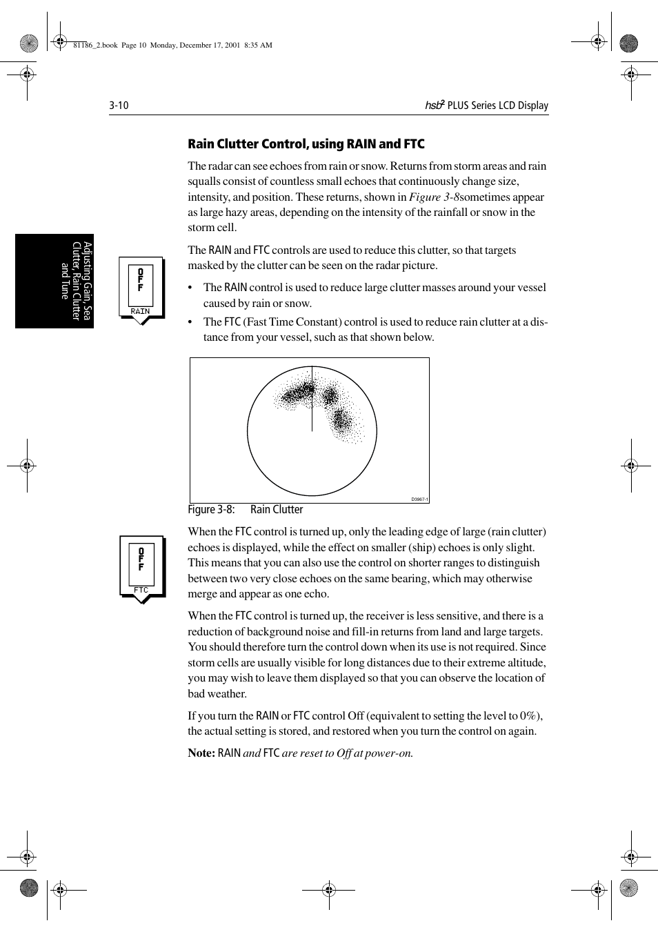Rain clutter control, using rain and ftc | Raymarine Pathfinder Radar User Manual | Page 76 / 244