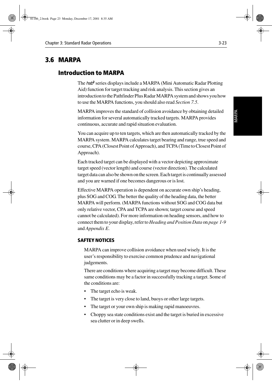 6 marpa, Introduction to marpa, Saftey notices | Raymarine Pathfinder Radar User Manual | Page 89 / 244