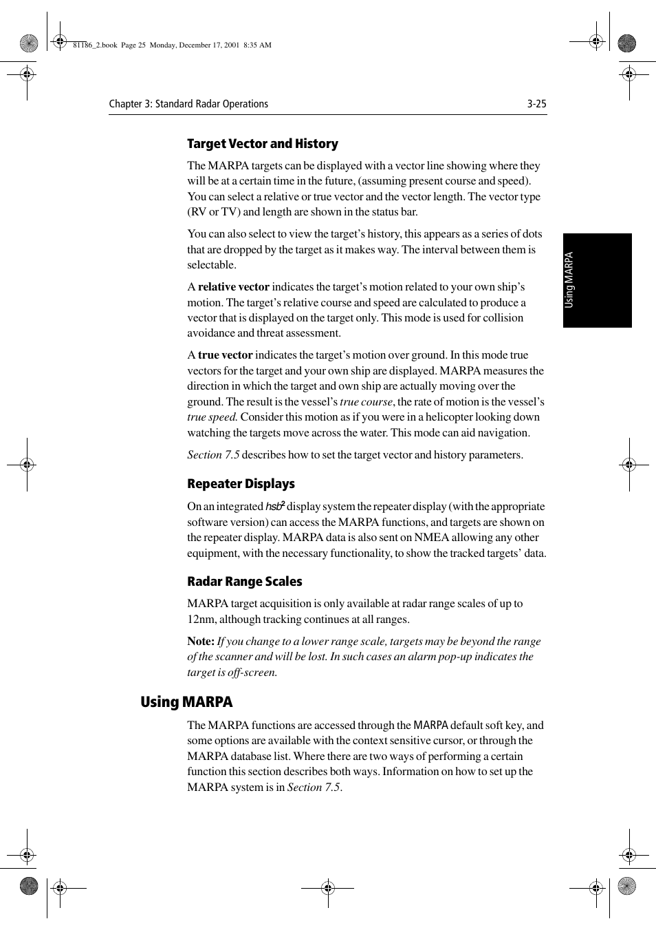Target vector and history, Repeater displays, Radar range scales | Using marpa | Raymarine Pathfinder Radar User Manual | Page 91 / 244