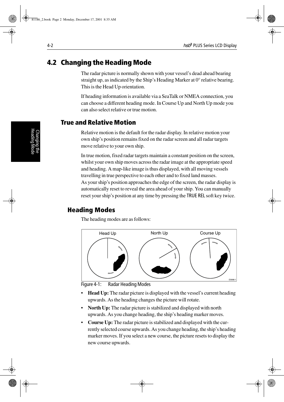 2 changing the heading mode, True and relative motion, Heading modes | Raymarine Pathfinder Radar User Manual | Page 96 / 244