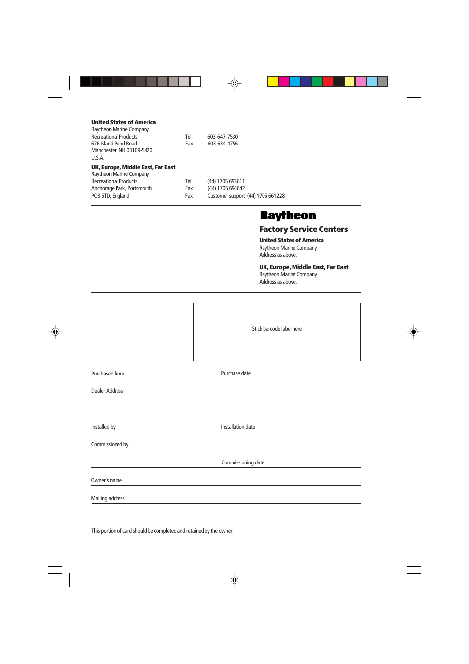 Factory service centers | Raymarine autopilot control unit User Manual | Page 107 / 111