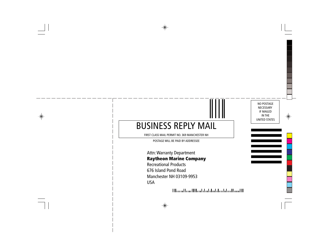 Business reply mail | Raymarine autopilot control unit User Manual | Page 108 / 111
