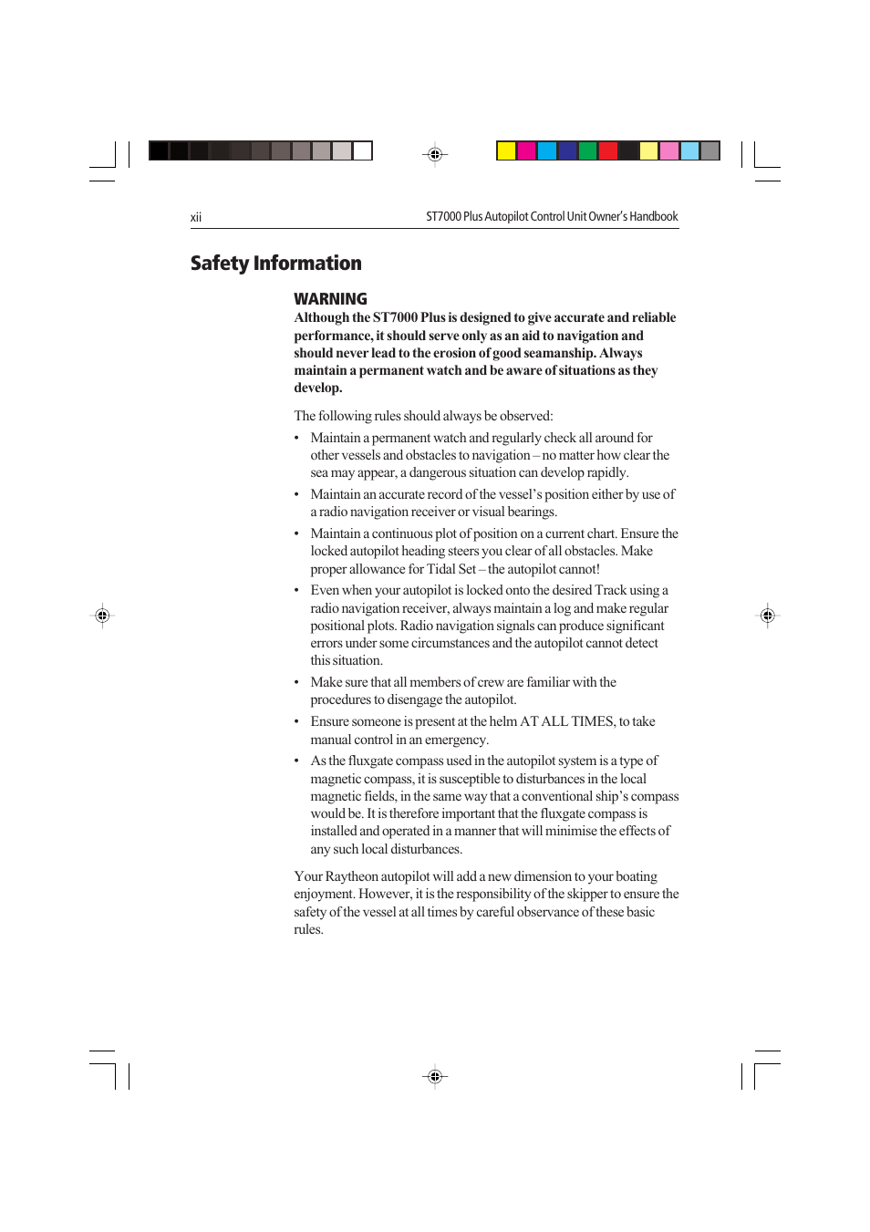 Safety information | Raymarine autopilot control unit User Manual | Page 15 / 111