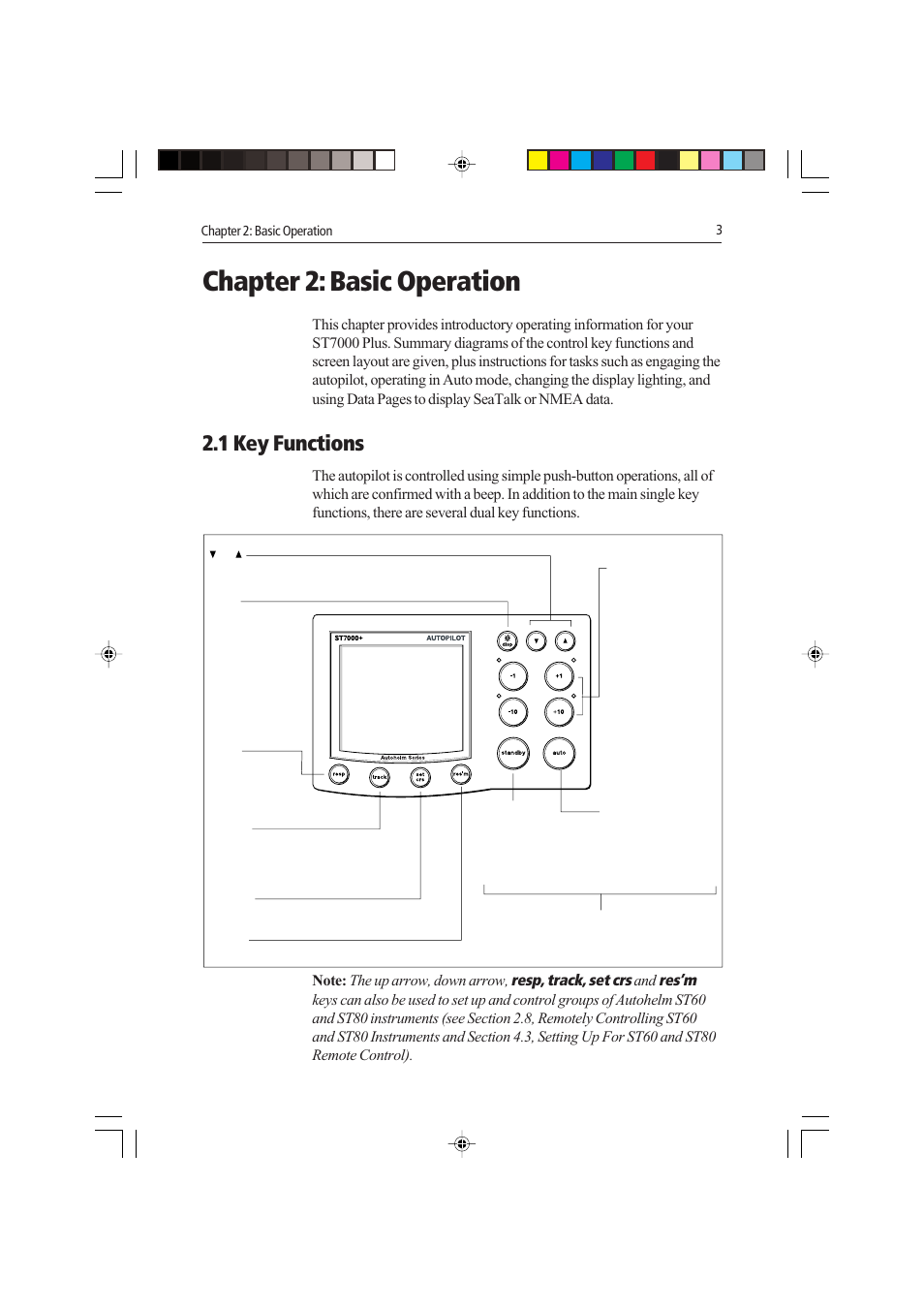 Chapter 2: basic operation, 1 key functions | Raymarine autopilot control unit User Manual | Page 20 / 111