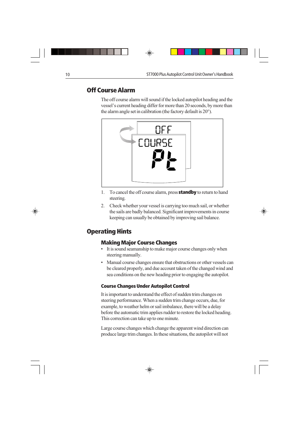 Off course alarm, Operating hints | Raymarine autopilot control unit User Manual | Page 27 / 111