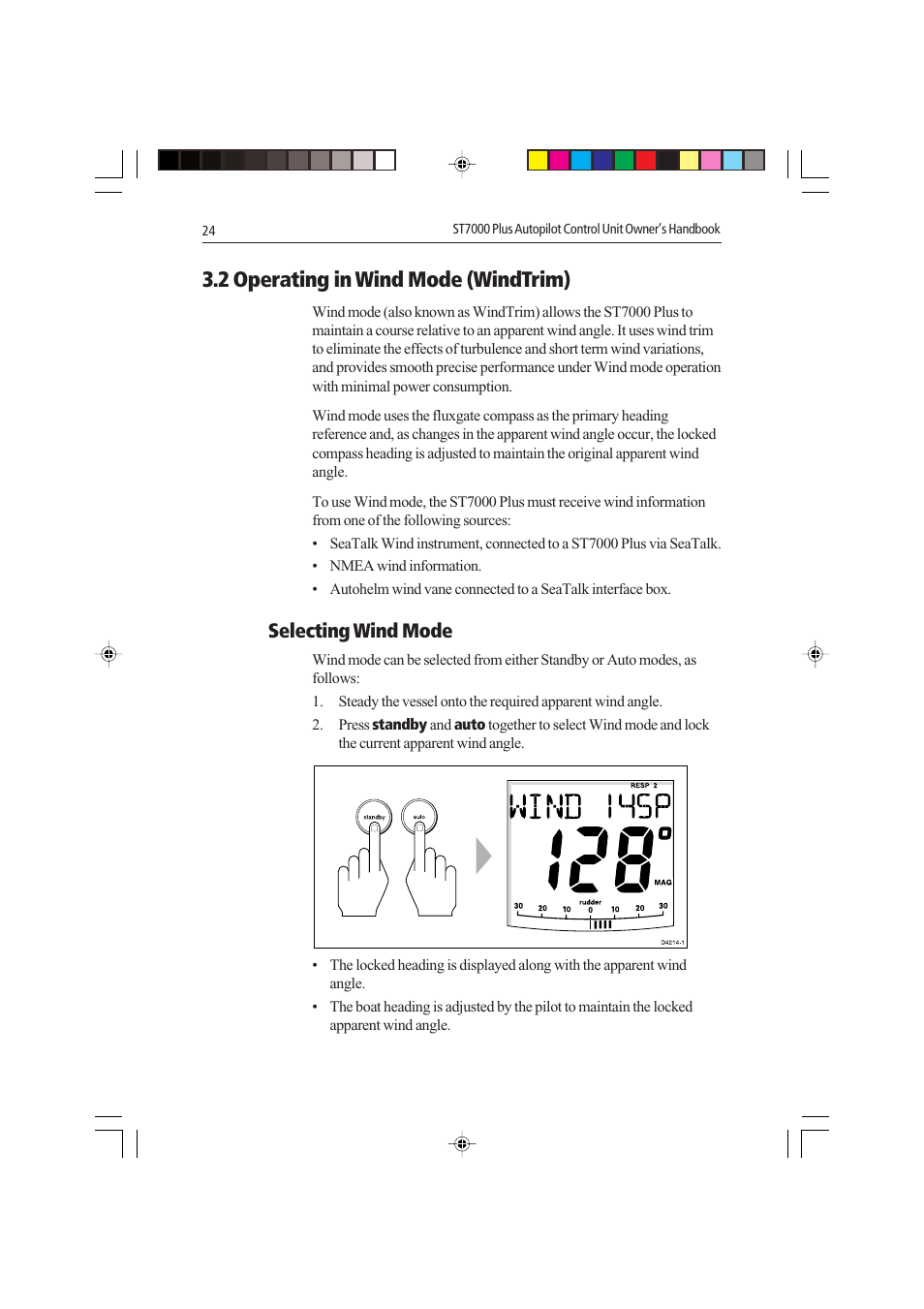 2 operating in wind mode (windtrim), Selecting wind mode | Raymarine autopilot control unit User Manual | Page 41 / 111