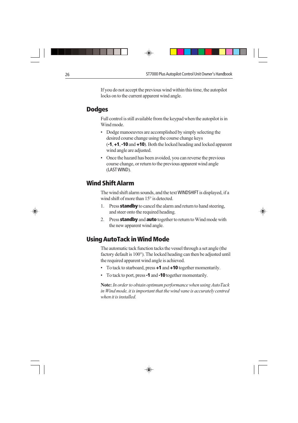 Dodges, Wind shift alarm, Using autotack in wind mode | Raymarine autopilot control unit User Manual | Page 43 / 111
