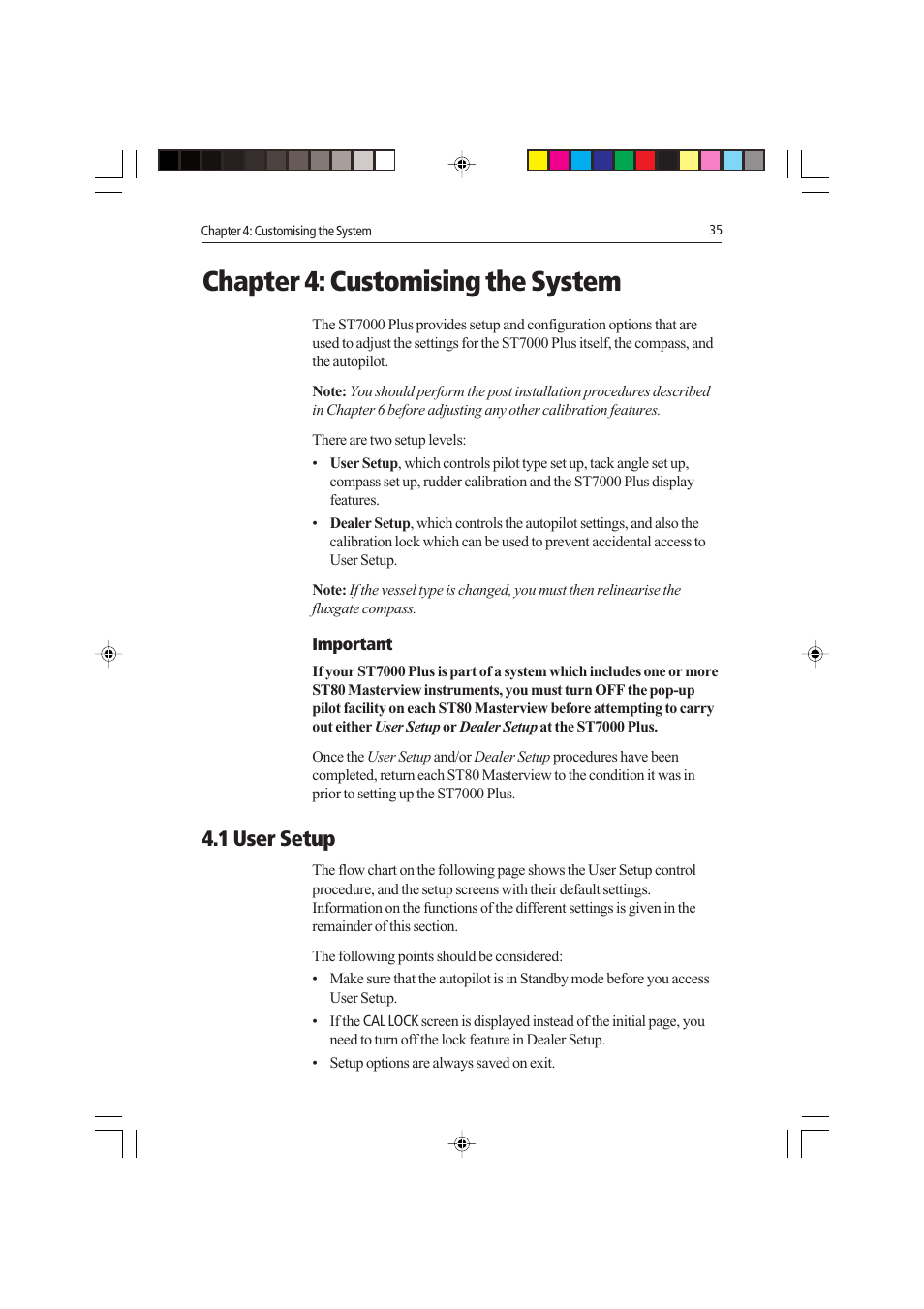 Chapter 4: customising the system, 1 user setup | Raymarine autopilot control unit User Manual | Page 52 / 111