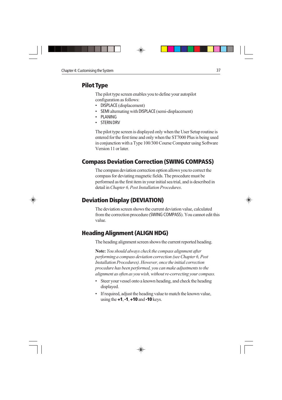 Pilot type, Compass deviation correction (swing compass), Deviation display (deviation) | Heading alignment (align hdg) | Raymarine autopilot control unit User Manual | Page 54 / 111