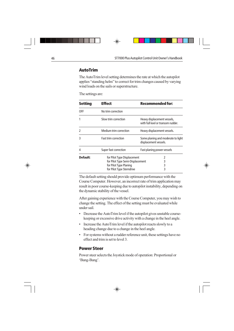 Autotrim, Power steer | Raymarine autopilot control unit User Manual | Page 63 / 111