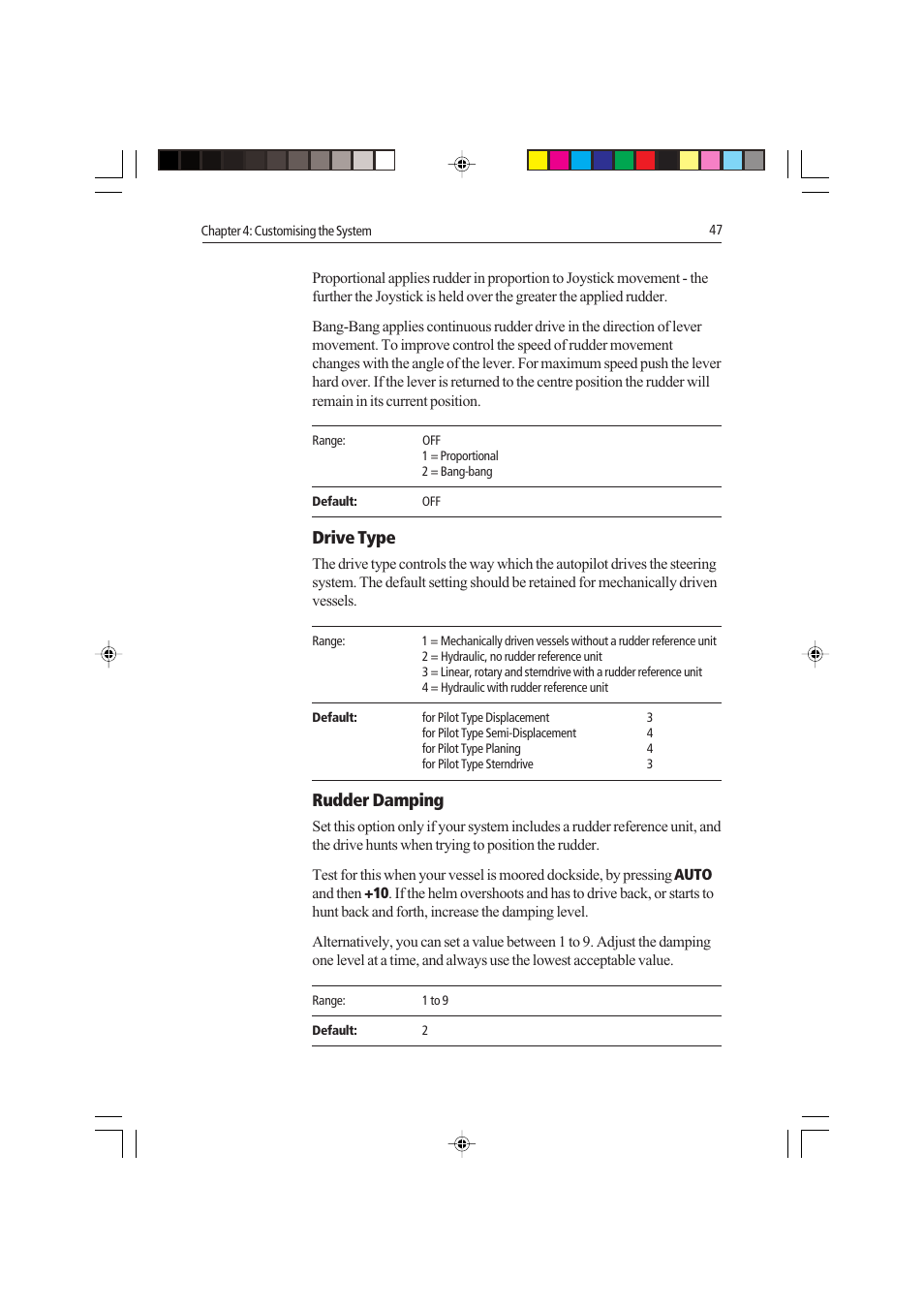 Drive type, Rudder damping | Raymarine autopilot control unit User Manual | Page 64 / 111