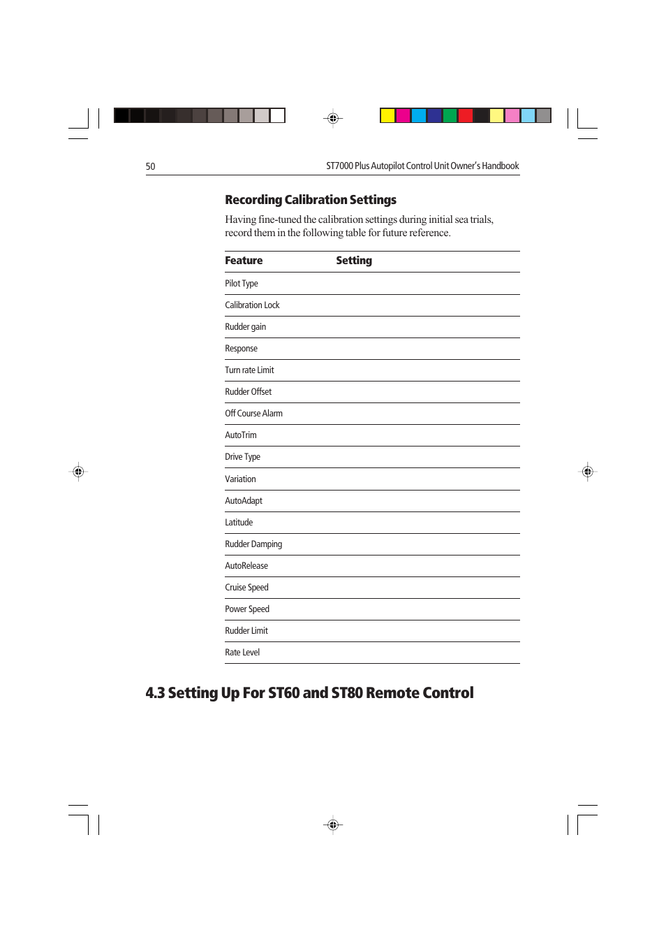 Recording calibration settings | Raymarine autopilot control unit User Manual | Page 67 / 111